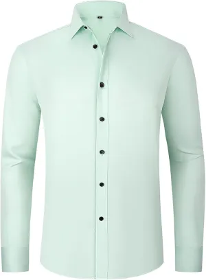 Men's Classic Business Dress Shirt Long Sleeve Solid Spread Collar Wrinkle Resistant Formal Attire Slim Fit Office Work Top