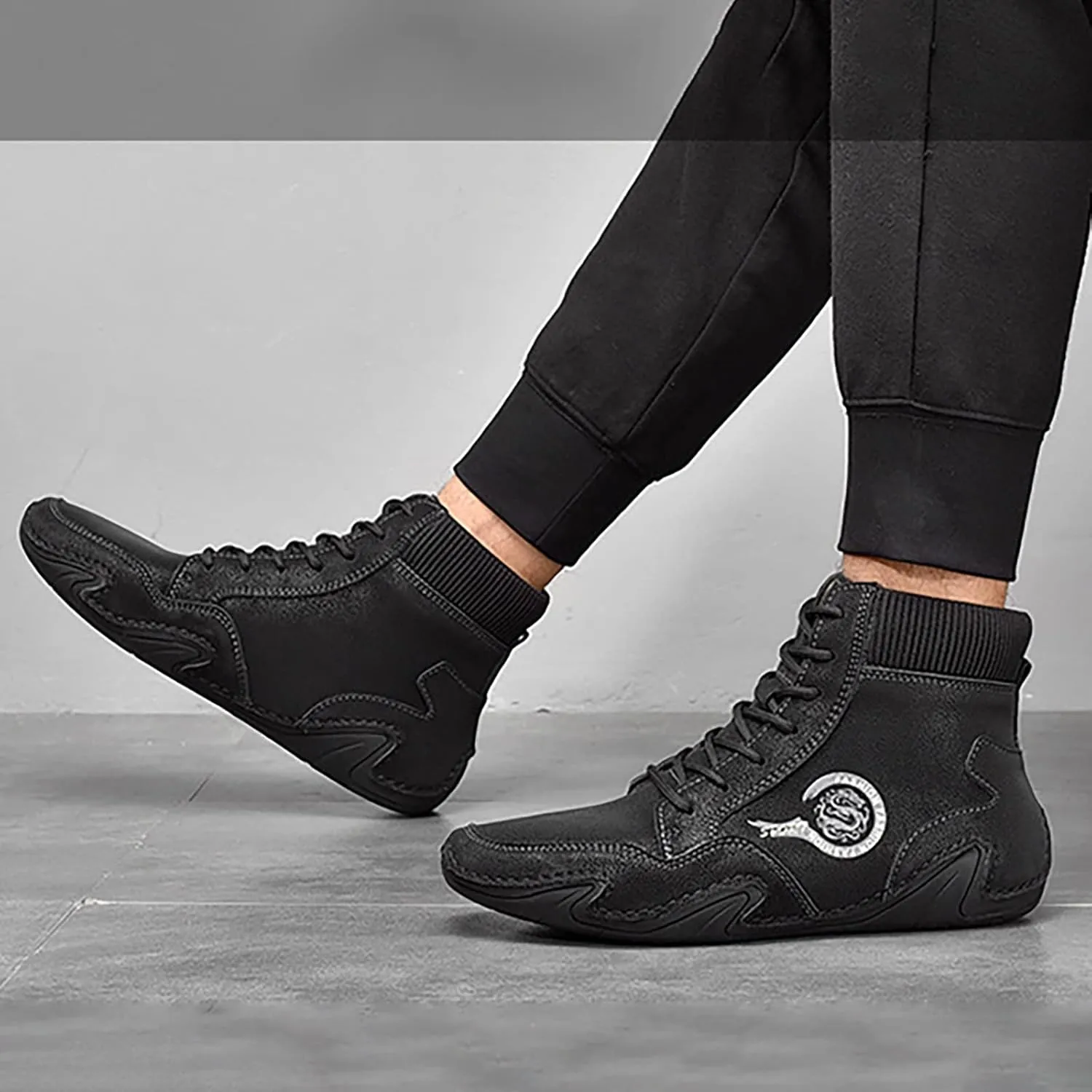 Men's Comfortable Walking Shoes Soft Flat Soled High Top Sneaker Lightweight Workout Shoes Business Casual Shoe