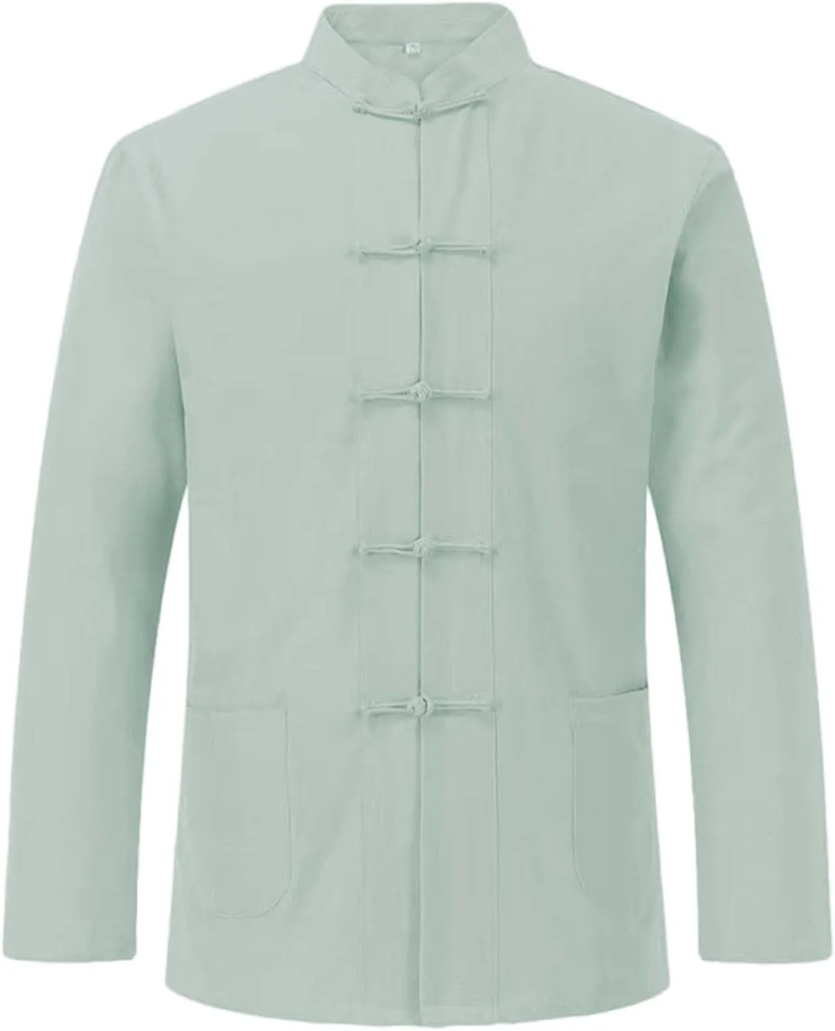 Men's Cotton Linen Kung Fu Shirts Long Sleeve Mandarin Collar Frog-Button Tang Suit Chinese Traditional Tops for Men