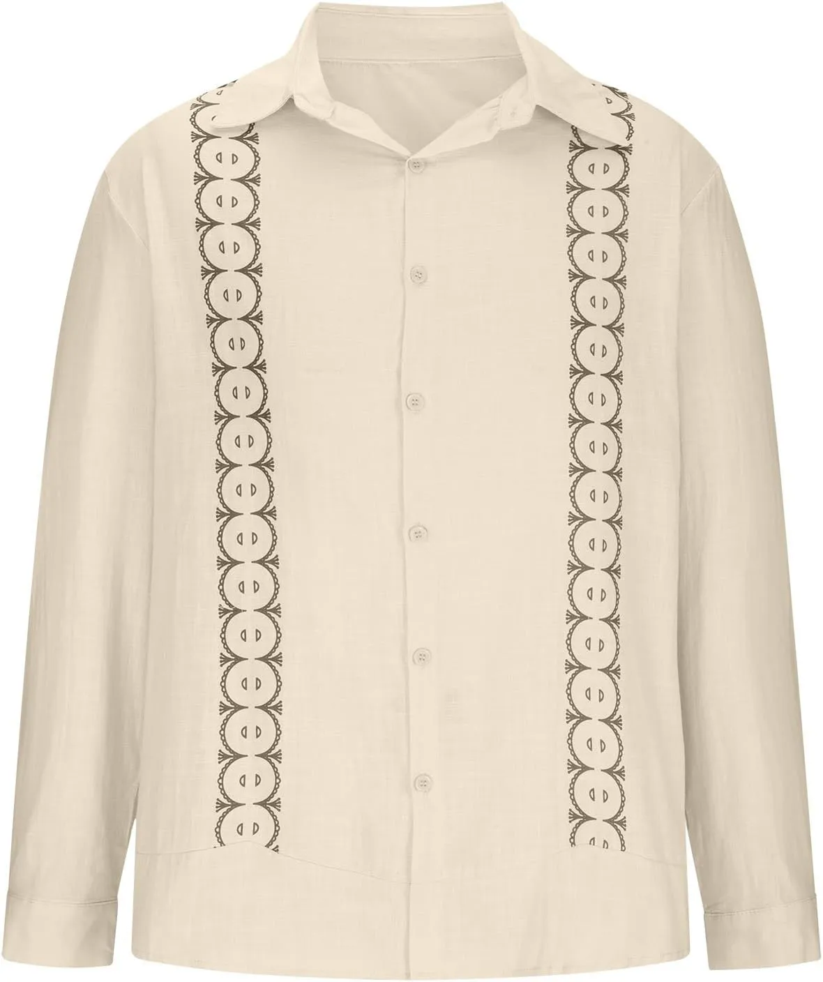Men's Cuban Guayabera Shirts - Casual Long Sleeve Cotton Linen Button Down Shirt Summer Regular Fit Beach Tops
