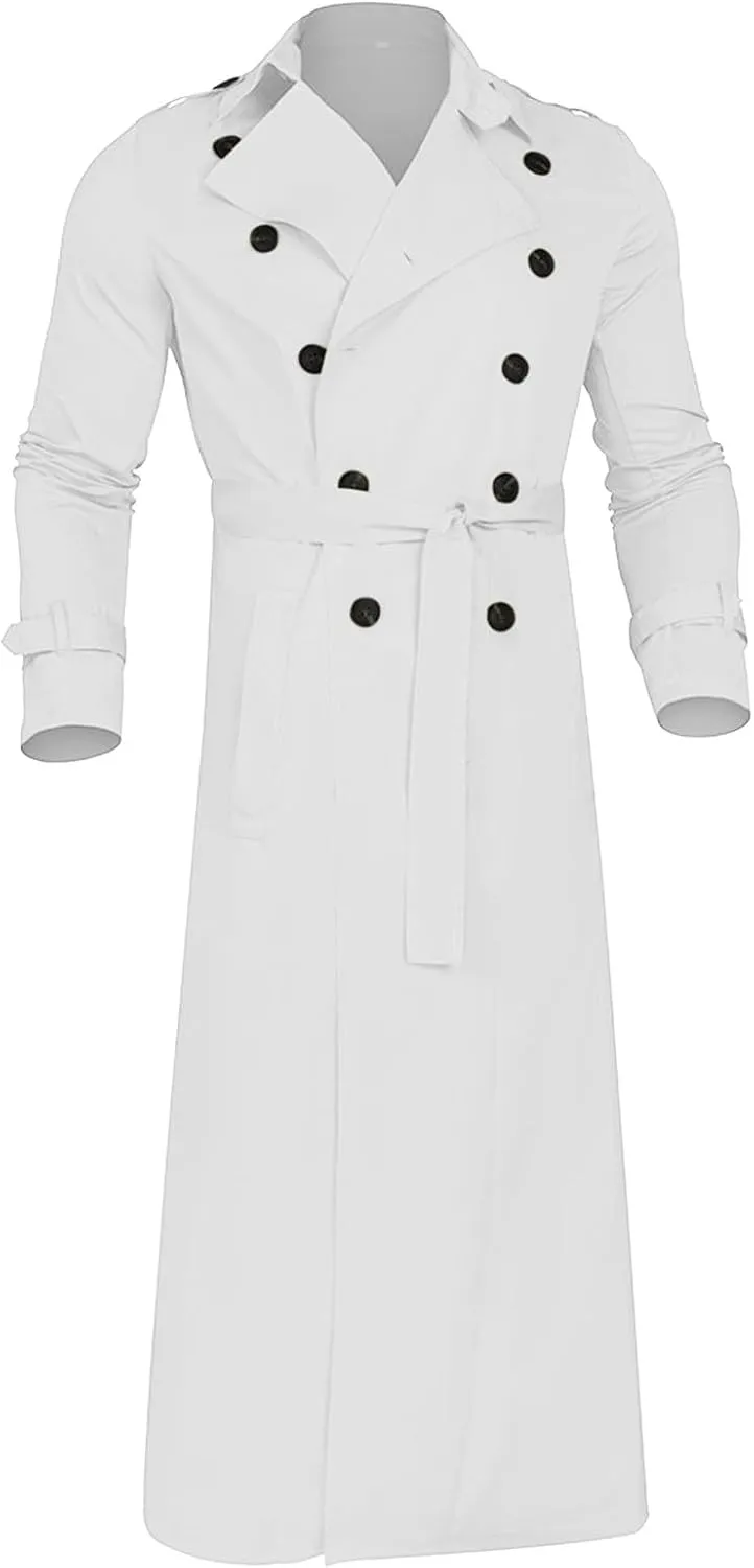 Mens Double Breasted Long Trench Coat Notched Lapel Long Pea Coat Lightweight Oversized Casual Windbreaker Coatigans