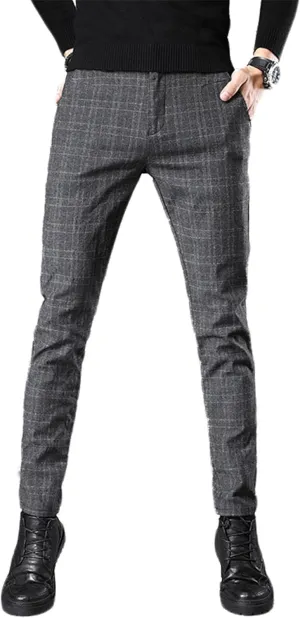 Men's Dress Plaid Pants Chino Casual Slim Fit Skinny Stretch Pants Business Dress Pants