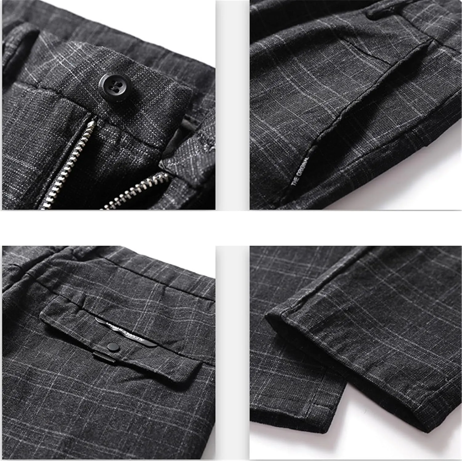 Men's Dress Plaid Pants Chino Casual Slim Fit Skinny Stretch Pants Business Dress Pants