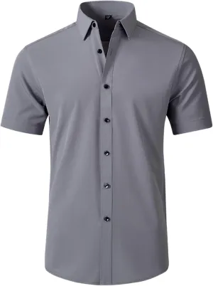 Mens Dress Shirts Short Sleeve Stretch Business Shirts Regular Fit Wrinkle Free Formal Tops Wedding Prom Shirt