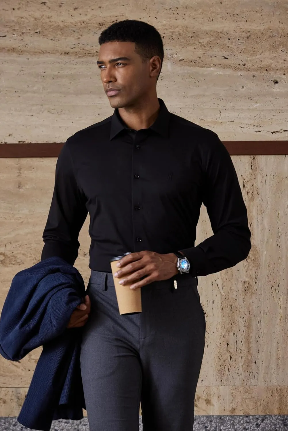 Mens Dress Shirts Slim Fit Wrinkle Free Stretch Non Iron Soft French Cuff Button Down Shirts