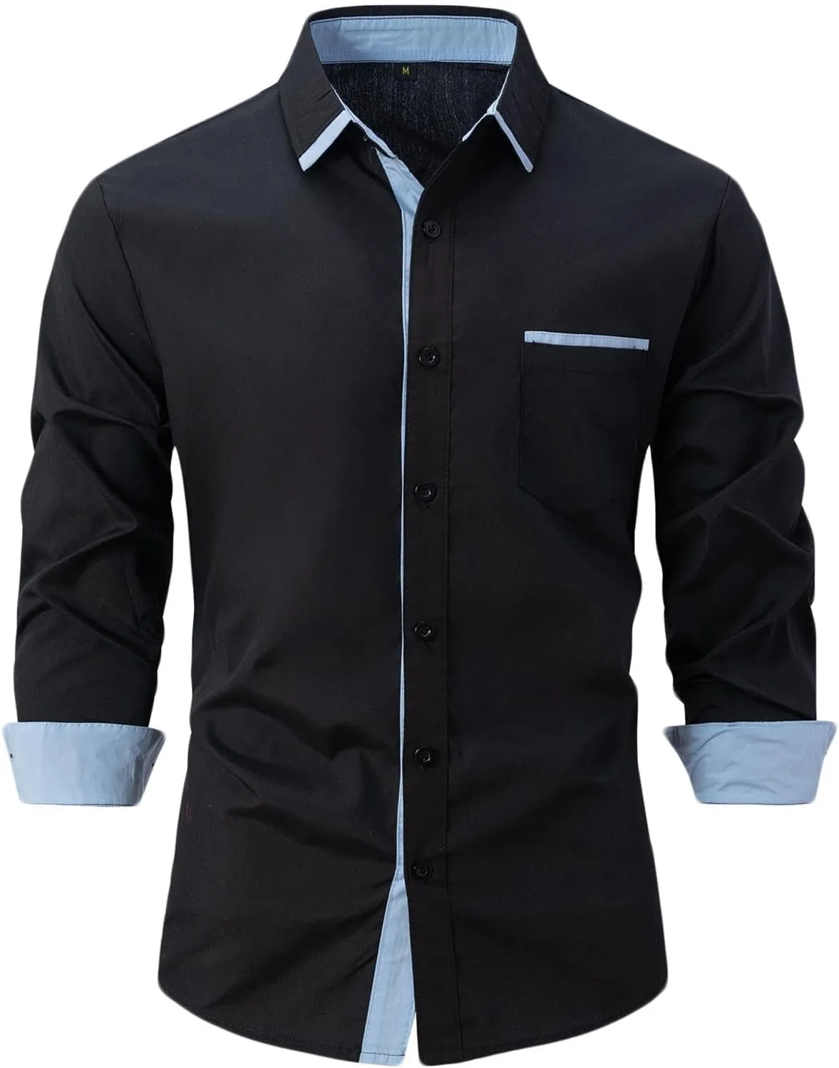 Men's Dress Shirts Solid Long Sleeve Stretch Wrinkle-Free Formal Shirt Business Casual Button Down Chino Blouses