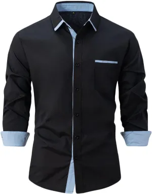 Men's Dress Shirts Solid Long Sleeve Stretch Wrinkle-Free Formal Shirt Business Casual Button Down Chino Blouses