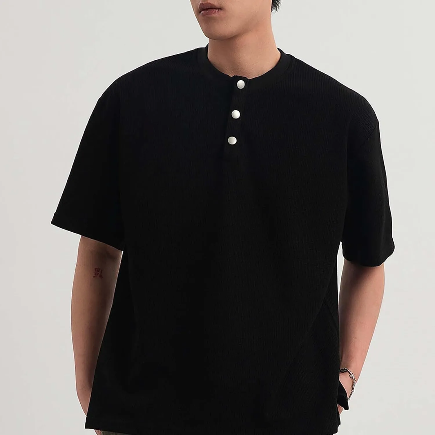 Men's Fashion Henley Shirts Summer Casual Short Sleeve Loose Tops Athletic Workout Trendy Dropped Shoulder Tees