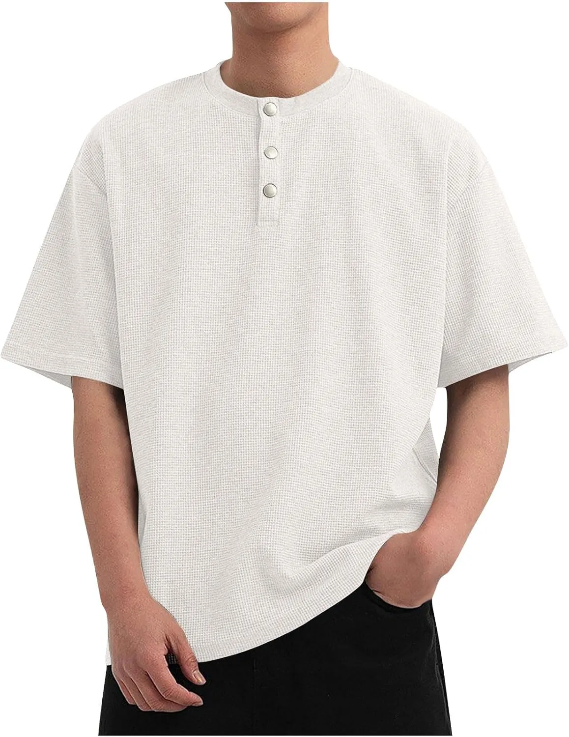 Men's Fashion Henley Shirts Summer Casual Short Sleeve Loose Tops Athletic Workout Trendy Dropped Shoulder Tees