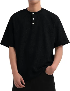 Men's Fashion Henley Shirts Summer Casual Short Sleeve Loose Tops Athletic Workout Trendy Dropped Shoulder Tees