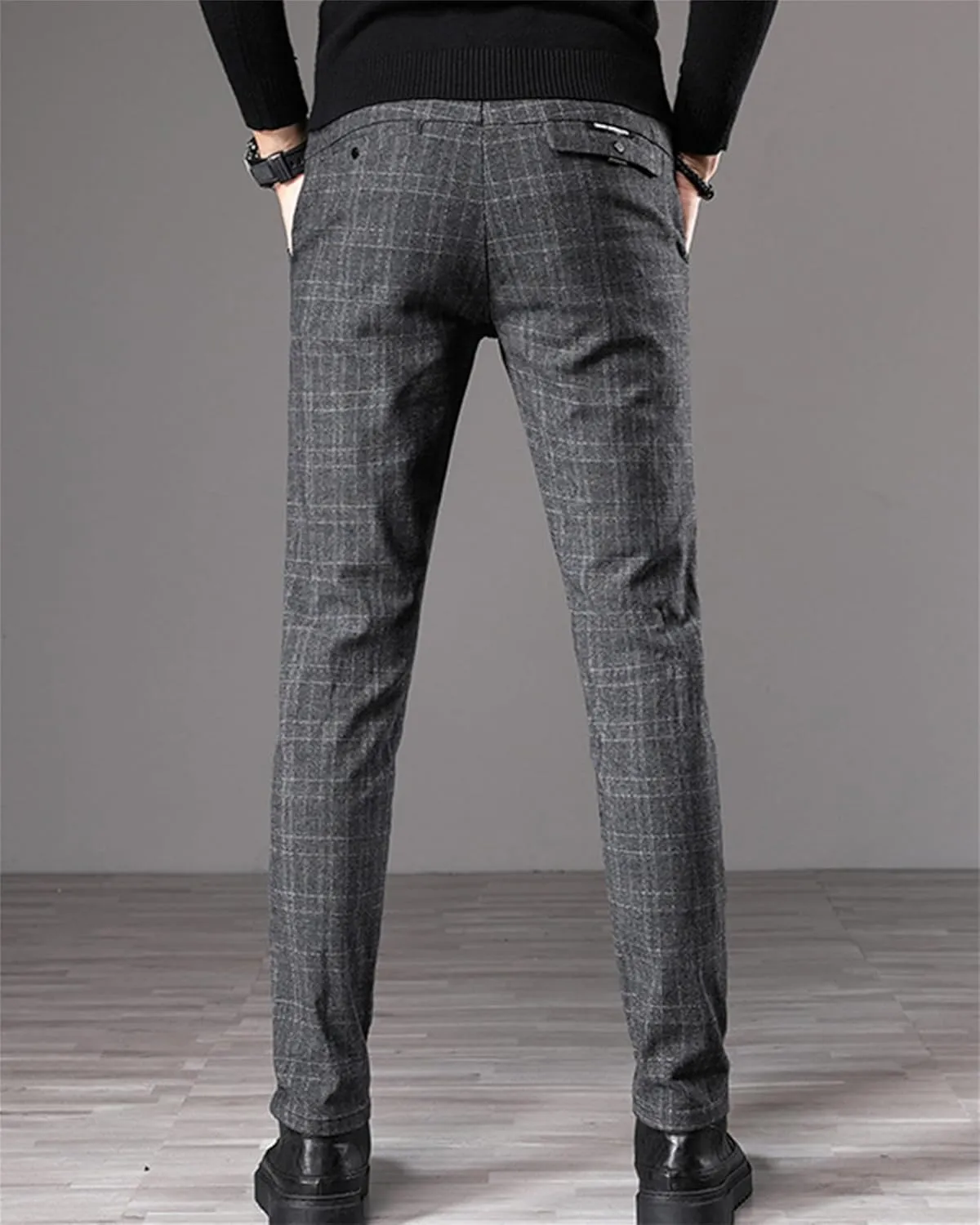 Men's Fashion Stretch Dress Pants Slim Fit Plaid Skinny Long Pants Casual Business Chino Dress Pants