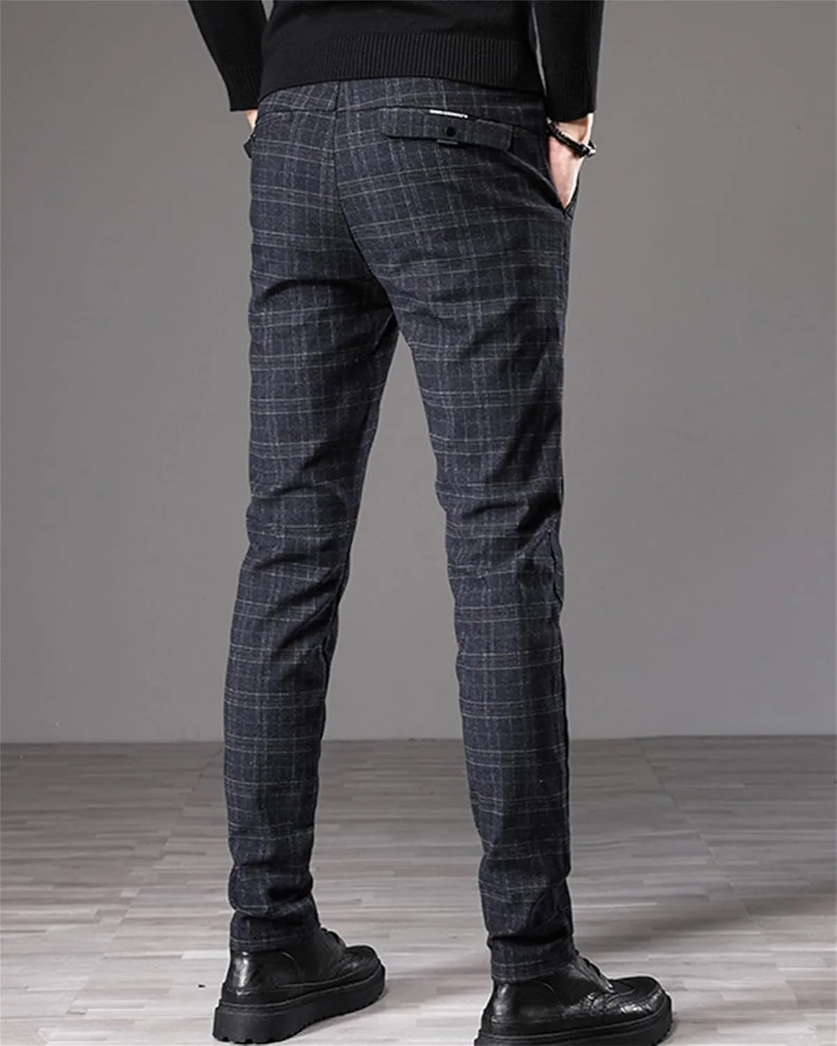 Men's Fashion Stretch Dress Pants Slim Fit Plaid Skinny Long Pants Casual Business Chino Dress Pants