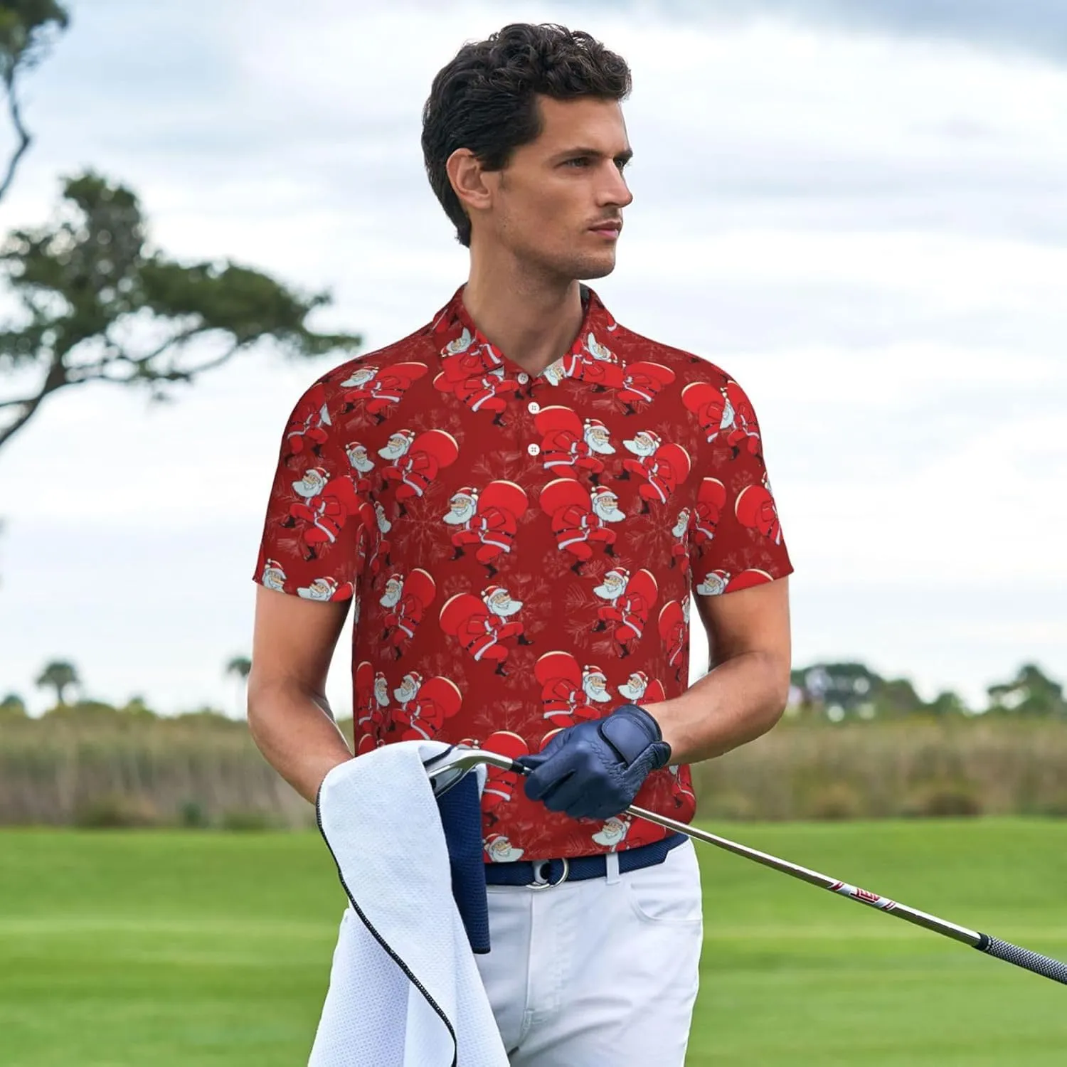 Men's Funny Golf Shirts Hawaiian Golf Polo Shirts Performance Moisture Wicking Quick Dry Athletic Short Sleeve Shirts