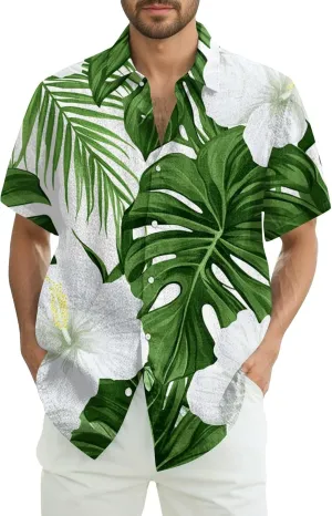 Mens Hawaiian Shirt Button Down Short Sleeve Beach Shirts Floral Tropical Print 2025 Summer Tshirt Lapel Collared Tops