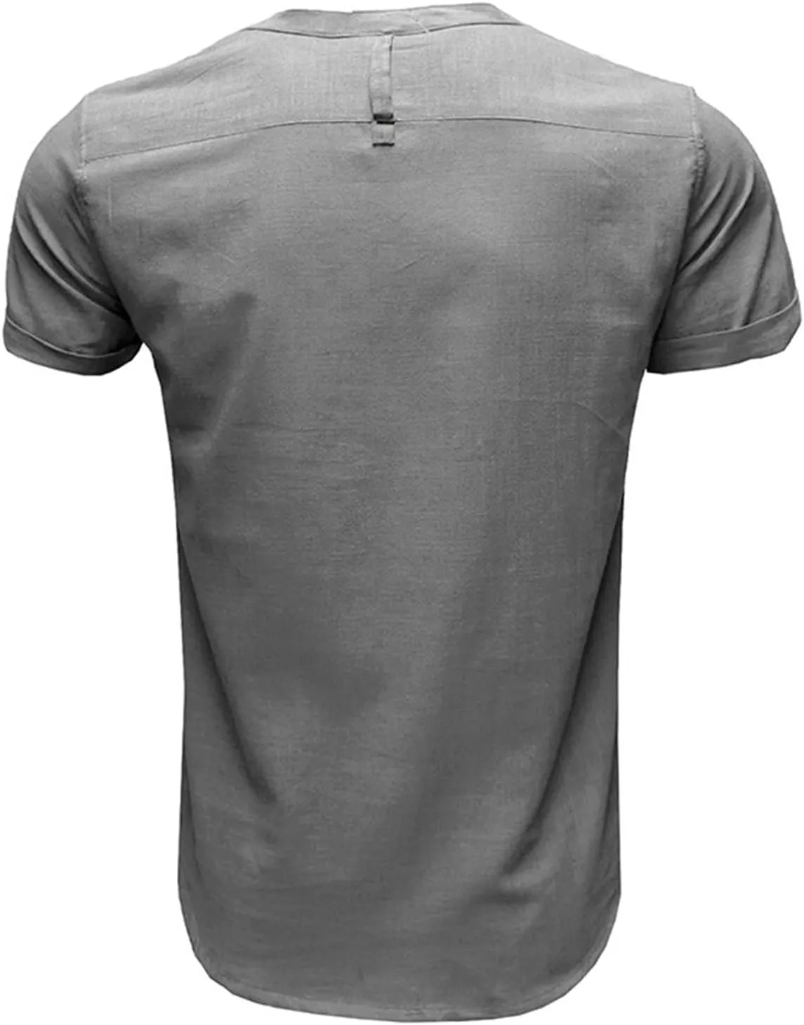 Men's Henley Shirts Linen Cotton Hawaiian Shirt Band Collar Short Sleeve Casual Summer Beach T-Shirts Fashion Tops