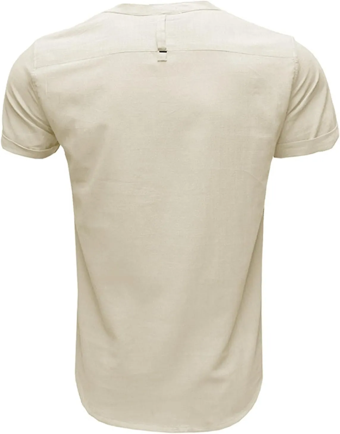 Men's Henley Shirts Linen Cotton Hawaiian Shirt Band Collar Short Sleeve Casual Summer Beach T-Shirts Fashion Tops