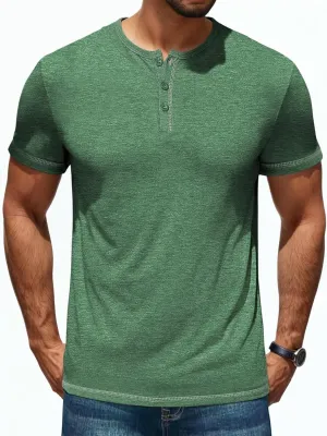 Mens Henley Shirts Short Sleeve Casual V Neck T Shirts Slim Fit Henley Muscle Tshirts Stylish Summer Tee Shirts