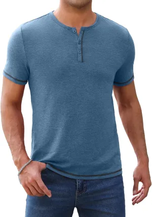 Mens Henley Shirts Short Sleeve Casual V Neck T Shirts Slim Fit Henley Muscle Tshirts Stylish Summer Tee Shirts