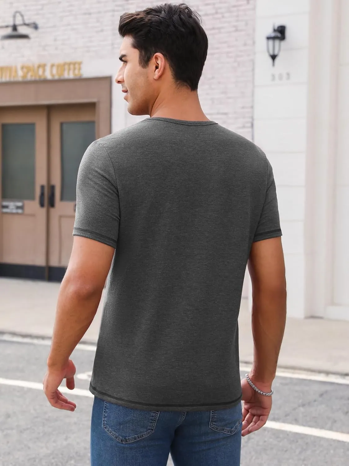 Mens Henley Shirts Short Sleeve Casual V Neck T Shirts Slim Fit Henley Muscle Tshirts Stylish Summer Tee Shirts