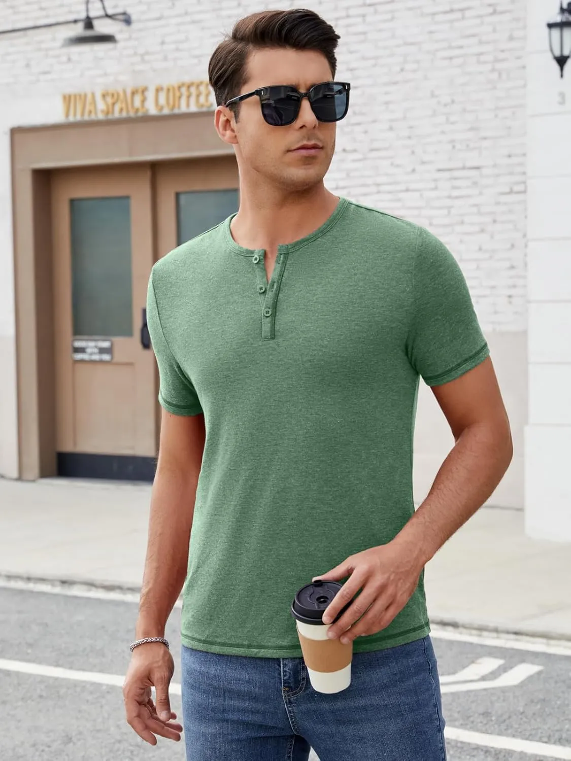 Mens Henley Shirts Short Sleeve Casual V Neck T Shirts Slim Fit Henley Muscle Tshirts Stylish Summer Tee Shirts