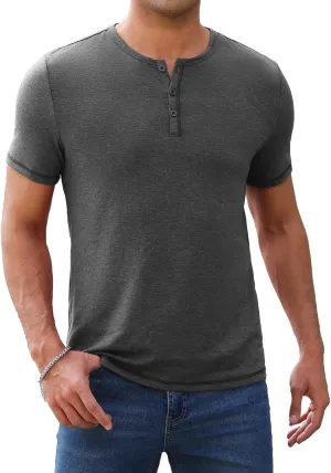 Mens Henley Shirts Short Sleeve Casual V Neck T Shirts Slim Fit Henley Muscle Tshirts Stylish Summer Tee Shirts