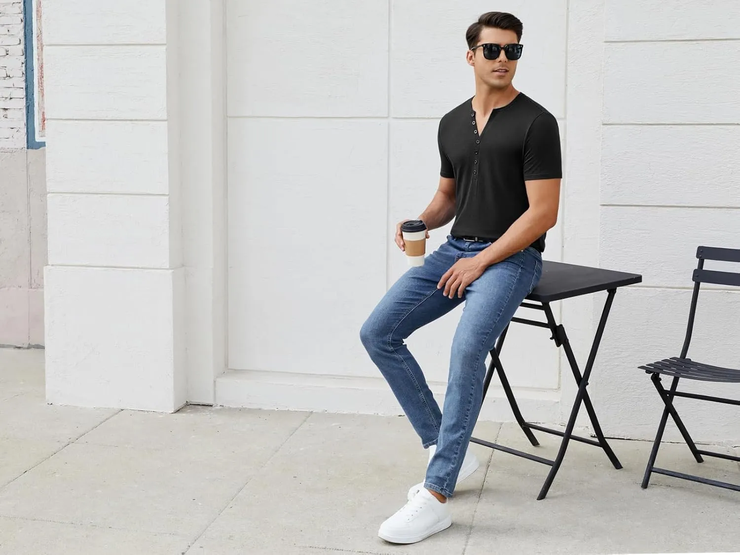 Mens Henley Shirts Short Sleeve Casual V Neck T Shirts Slim Fit Henley Muscle Tshirts Stylish Summer Tee Shirts