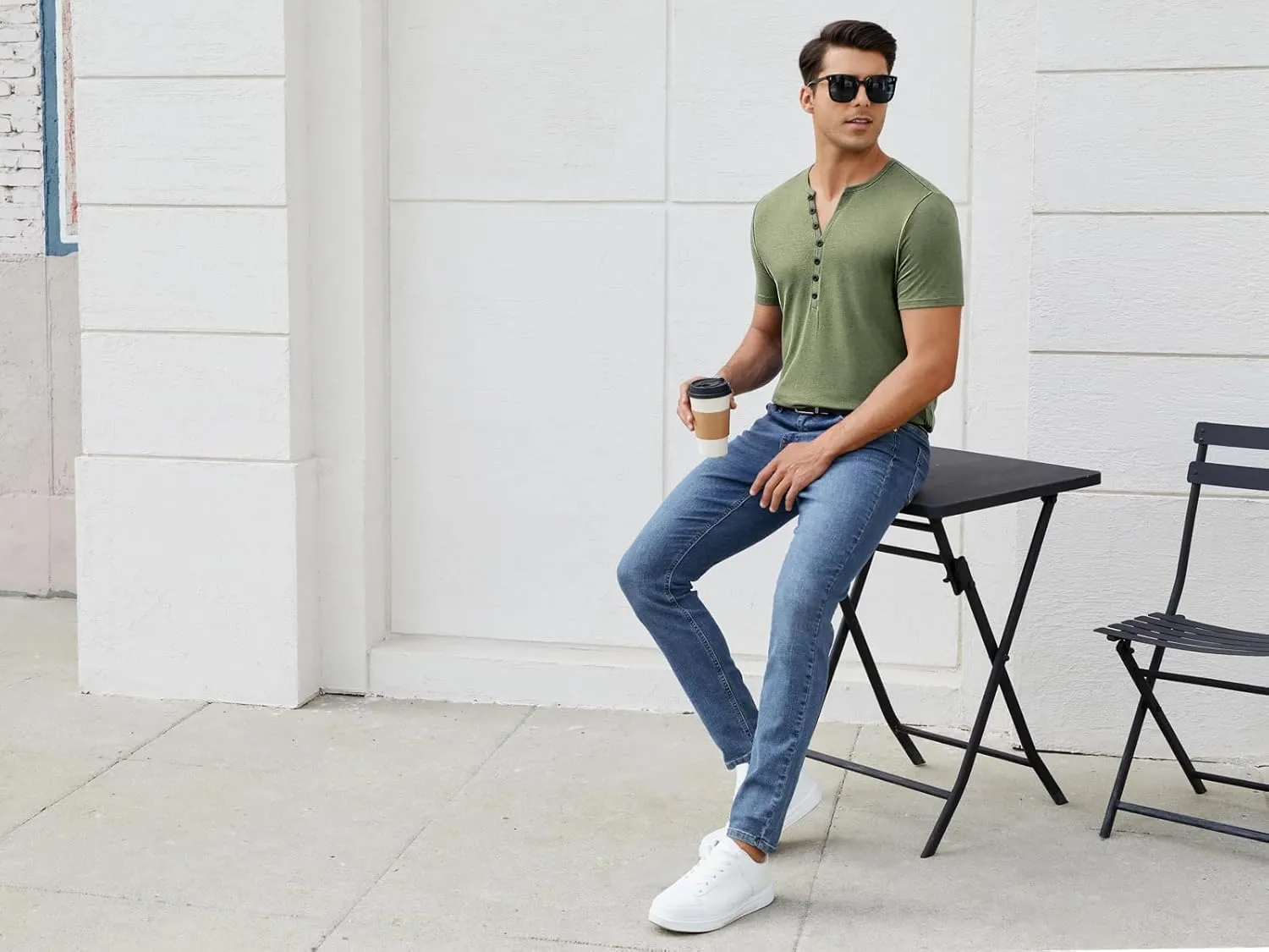 Mens Henley Shirts Short Sleeve Casual V Neck T Shirts Slim Fit Henley Muscle Tshirts Stylish Summer Tee Shirts
