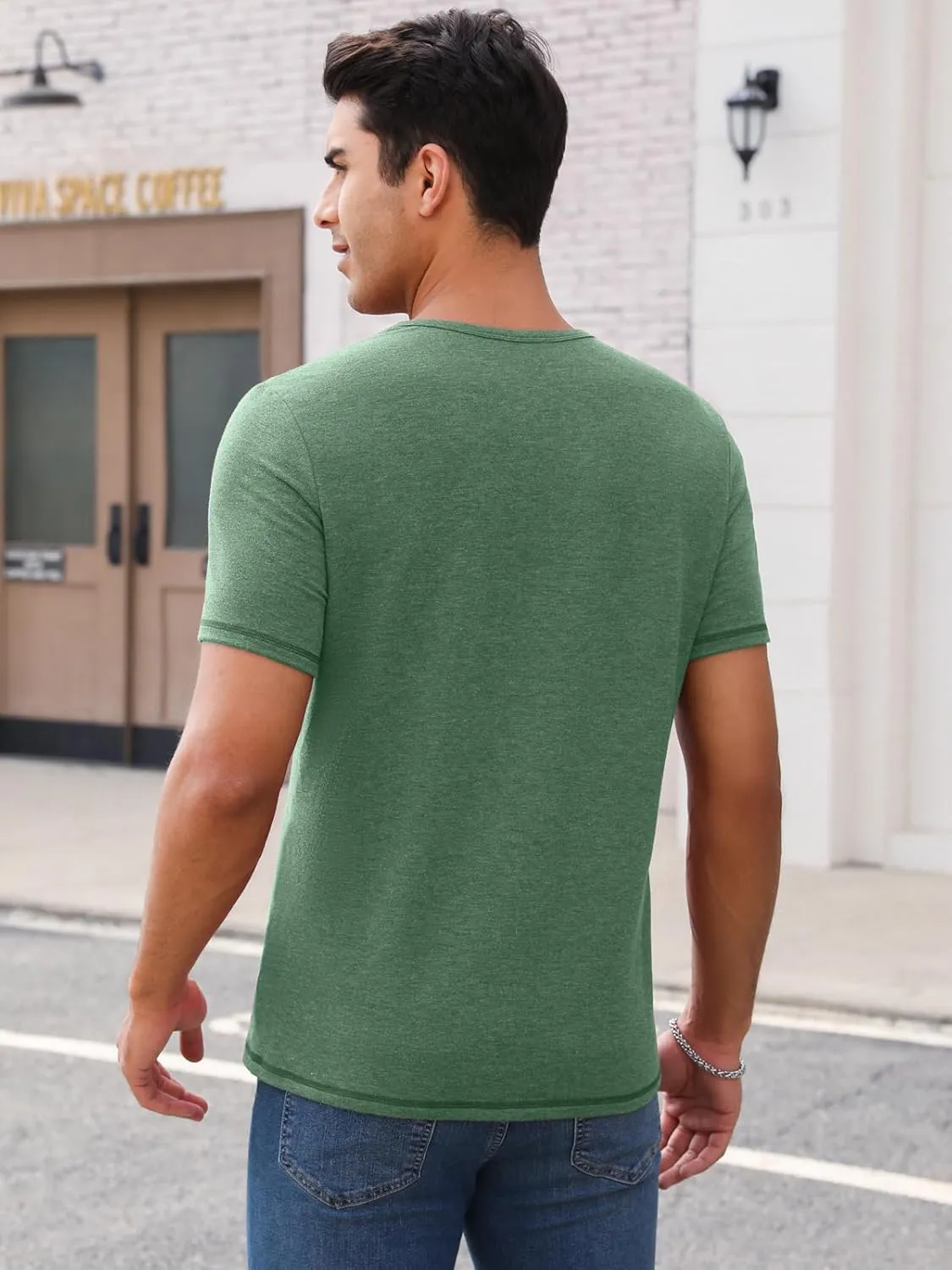 Mens Henley Shirts Short Sleeve Casual V Neck T Shirts Slim Fit Henley Muscle Tshirts Stylish Summer Tee Shirts