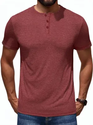Mens Henley Shirts Short Sleeve Casual V Neck T Shirts Slim Fit Henley Muscle Tshirts Stylish Summer Tee Shirts