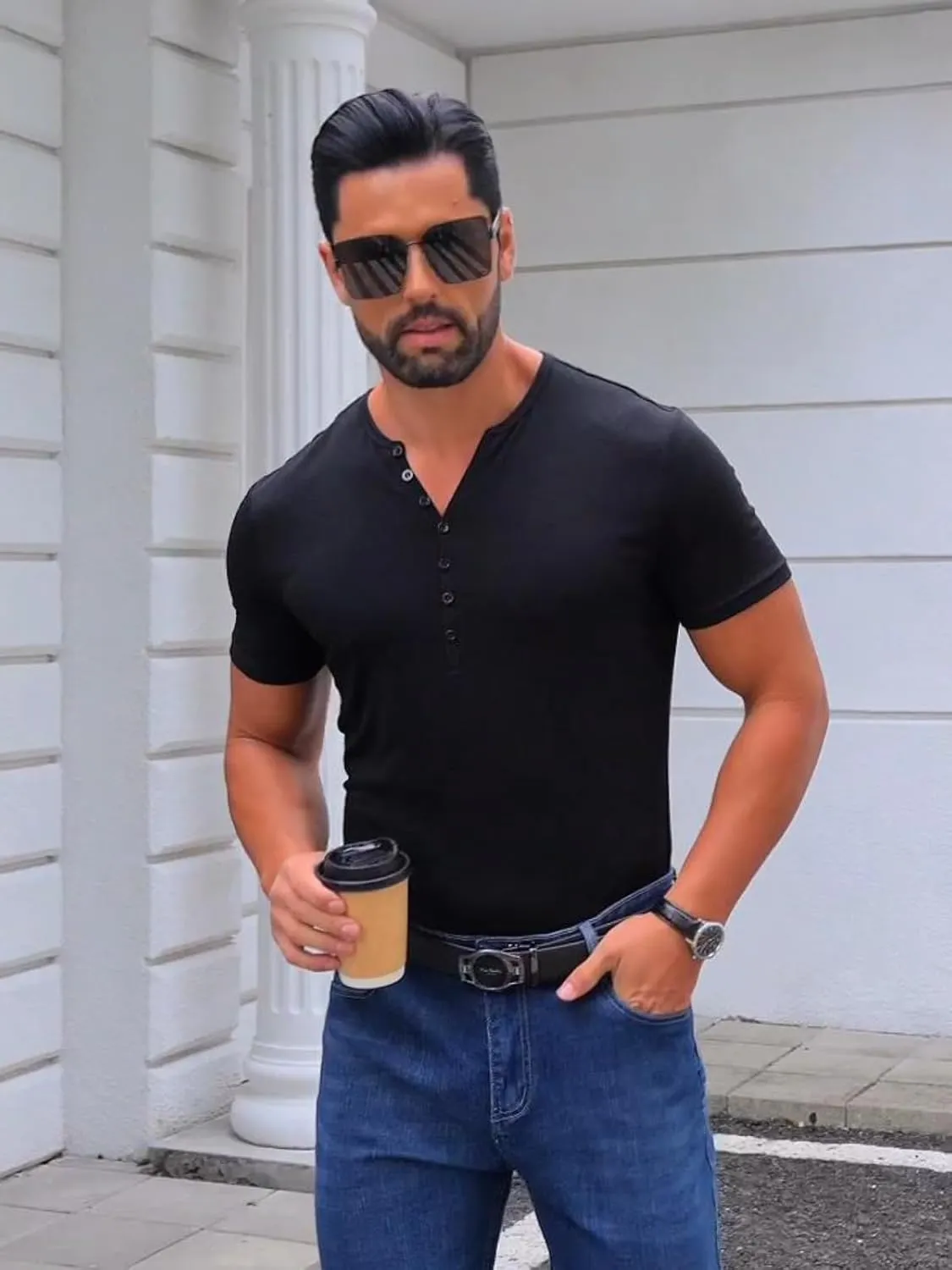Mens Henley Shirts Short Sleeve Casual V Neck T Shirts Slim Fit Henley Muscle Tshirts Stylish Summer Tee Shirts