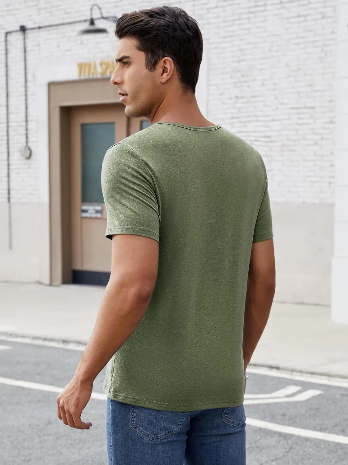 Mens Henley Shirts Short Sleeve Casual V Neck T Shirts Slim Fit Henley Muscle Tshirts Stylish Summer Tee Shirts