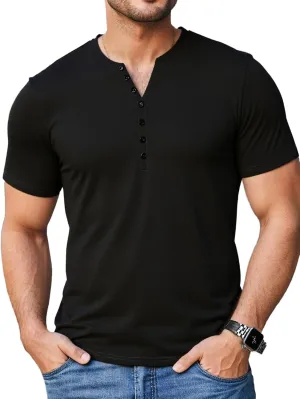 Mens Henley Shirts Short Sleeve Casual V Neck T Shirts Slim Fit Henley Muscle Tshirts Stylish Summer Tee Shirts