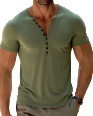 Mens Henley Shirts Short Sleeve Casual V Neck T Shirts Slim Fit Henley Muscle Tshirts Stylish Summer Tee Shirts