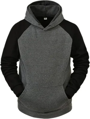 Mens Hoodies Pullover Men's Contrast Raglan Long-Sleeve Pullover Blend Fleece Hoodie with Kanga Pocket Sweatshirts Tops