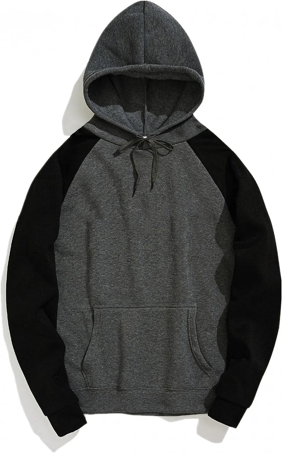 Mens Hoodies Pullover Men's Contrast Raglan Long-Sleeve Pullover Blend Fleece Hoodie with Kanga Pocket Sweatshirts Tops