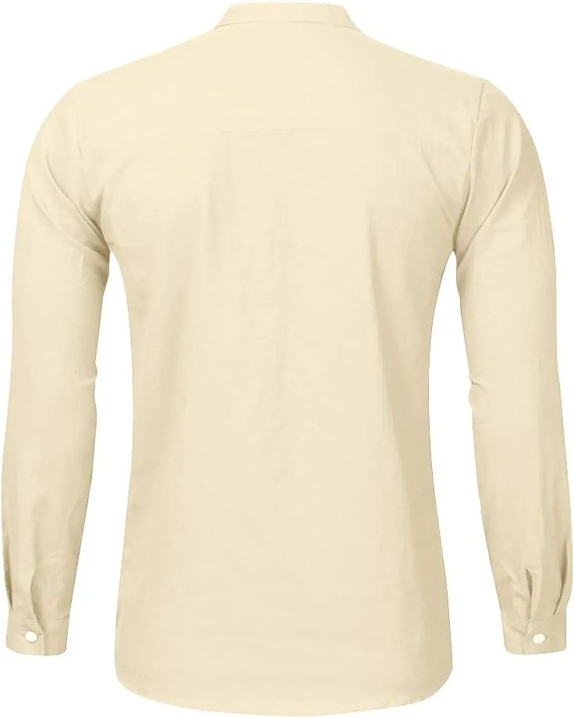 Mens Linen Button Down Shirts Casual Stylish Long Sleeve Business Dress Shirts Band Collar Summer Beach T Shirts Tops