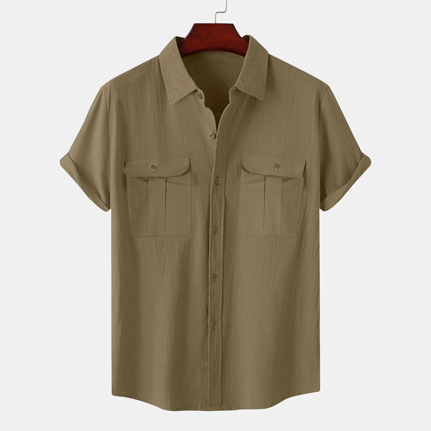 Mens Linen Shirts Short Sleeve Button Down Shirt Hawaiian Untuckit Dress Shirt Casual Summer Beach Tops with Pockets