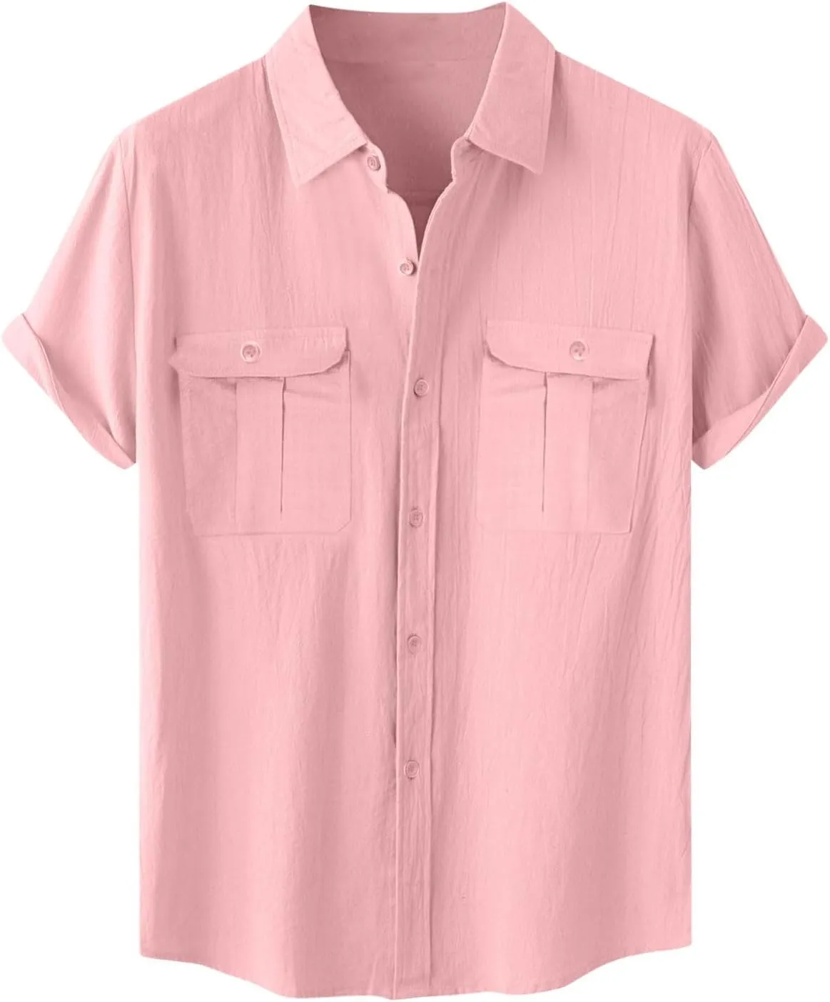 Mens Linen Shirts Short Sleeve Button Down Shirt Hawaiian Untuckit Dress Shirt Casual Summer Beach Tops with Pockets