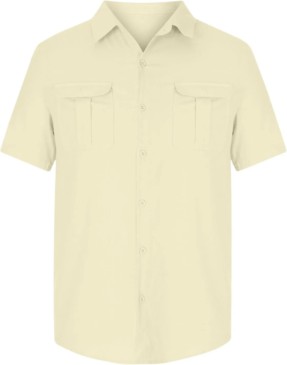 Mens Linen Shirts Short Sleeve Button Down Shirt Hawaiian Untuckit Dress Shirt Casual Summer Beach Tops with Pockets