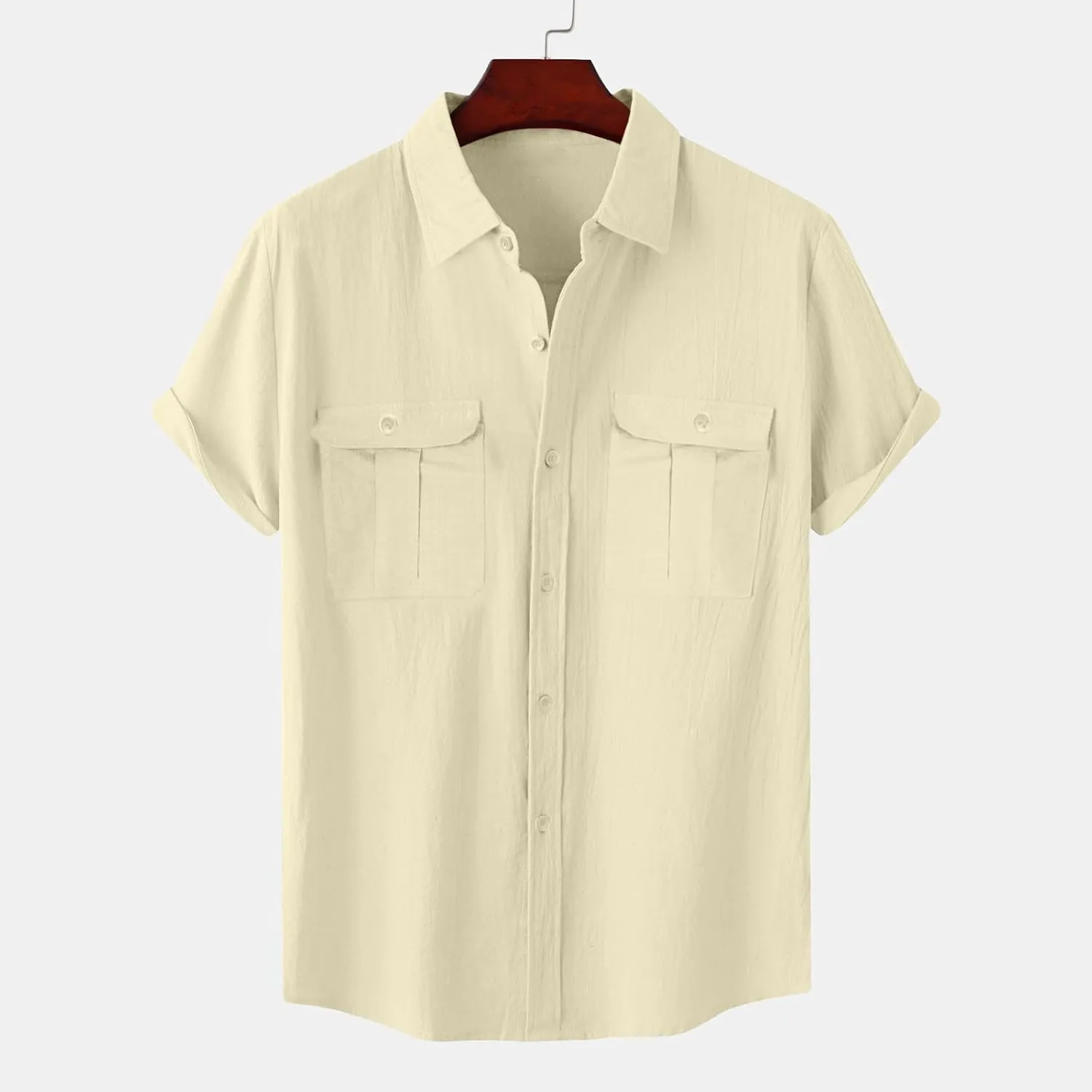 Mens Linen Shirts Short Sleeve Button Down Shirt Hawaiian Untuckit Dress Shirt Casual Summer Beach Tops with Pockets