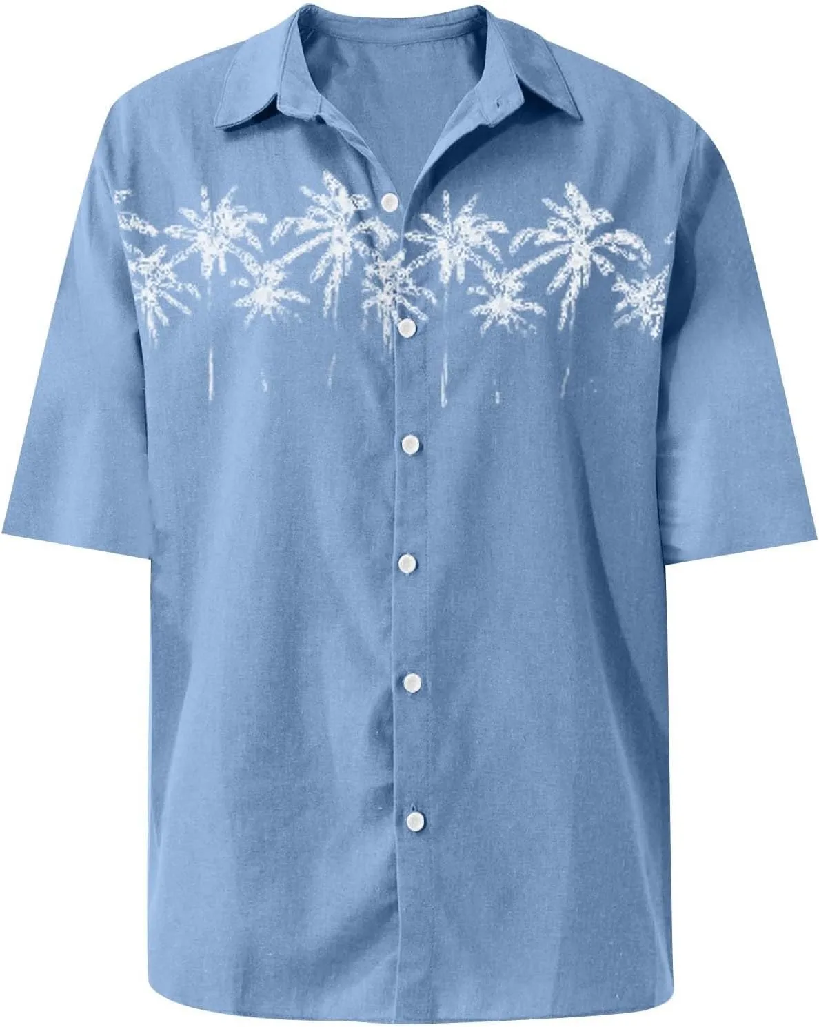 Men's Linen Shirts Short Sleeve Hawaiian Summer Button down T Shirts Vacation Beach Tops Casual Plus Size Tops