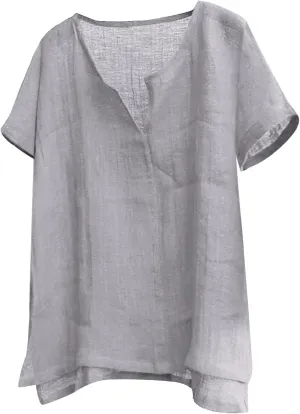 Mens Linen Shirts Short Sleeve Summer Beach Shirts Lightweight Comfy Casual Holiday Shirt Loose Yoga Shirts Trendy