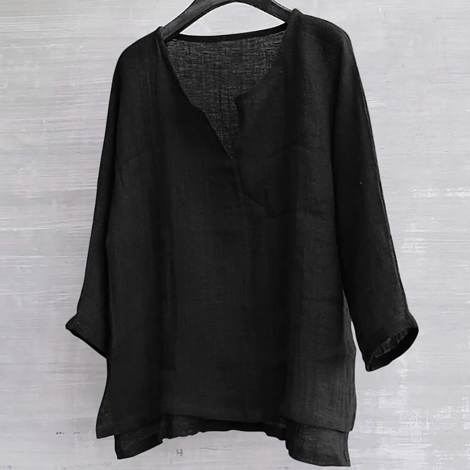 Mens Long Sleeve Henley Shirt Cotton Linen Beach Yoga Loose Fit T Shirts Summer Casual V Neck Hippie Baggy Tunic Tops Tees