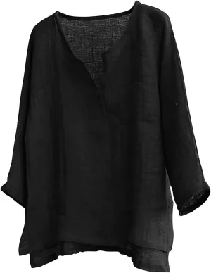 Mens Long Sleeve Henley Shirt Cotton Linen Beach Yoga Loose Fit T Shirts Summer Casual V Neck Hippie Baggy Tunic Tops Tees