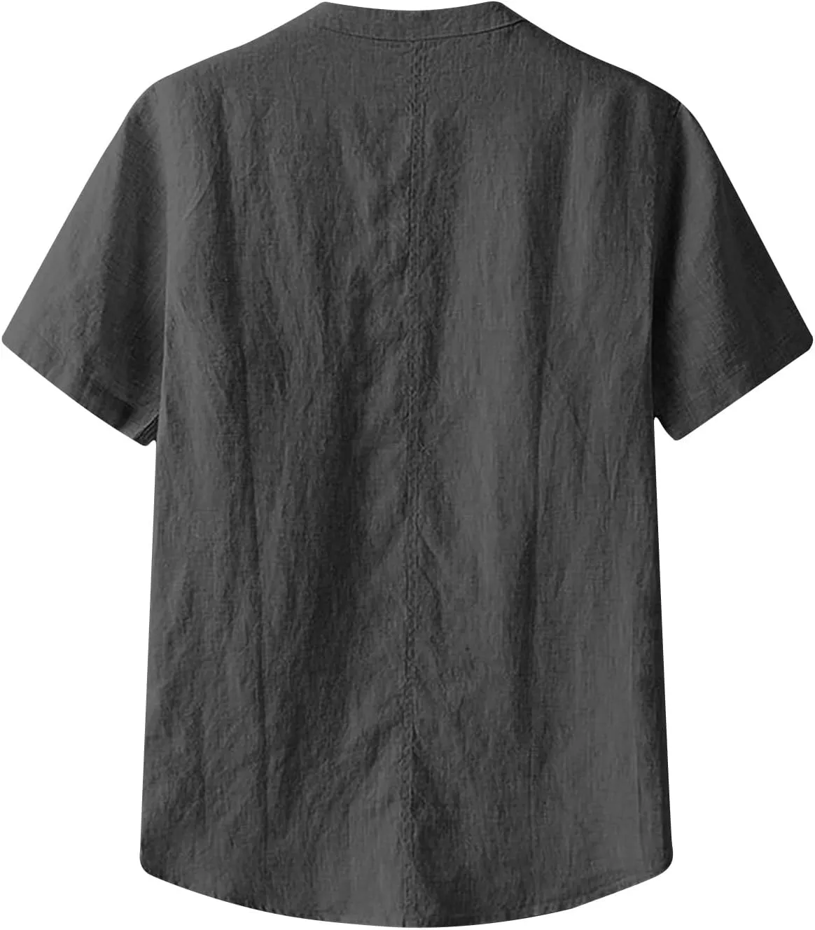 Mens Loose Cotton Linen T-Shirts Casual Solid Button Round Neck Henley Tops Summer Lightweight Short Sleeve Tees