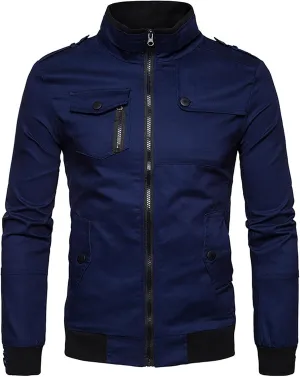 Mens Military Bomber Jackets Lightweight Full Zip Casual Windbreaker Outdoor Stand Collar Slim Fit Winter Coats