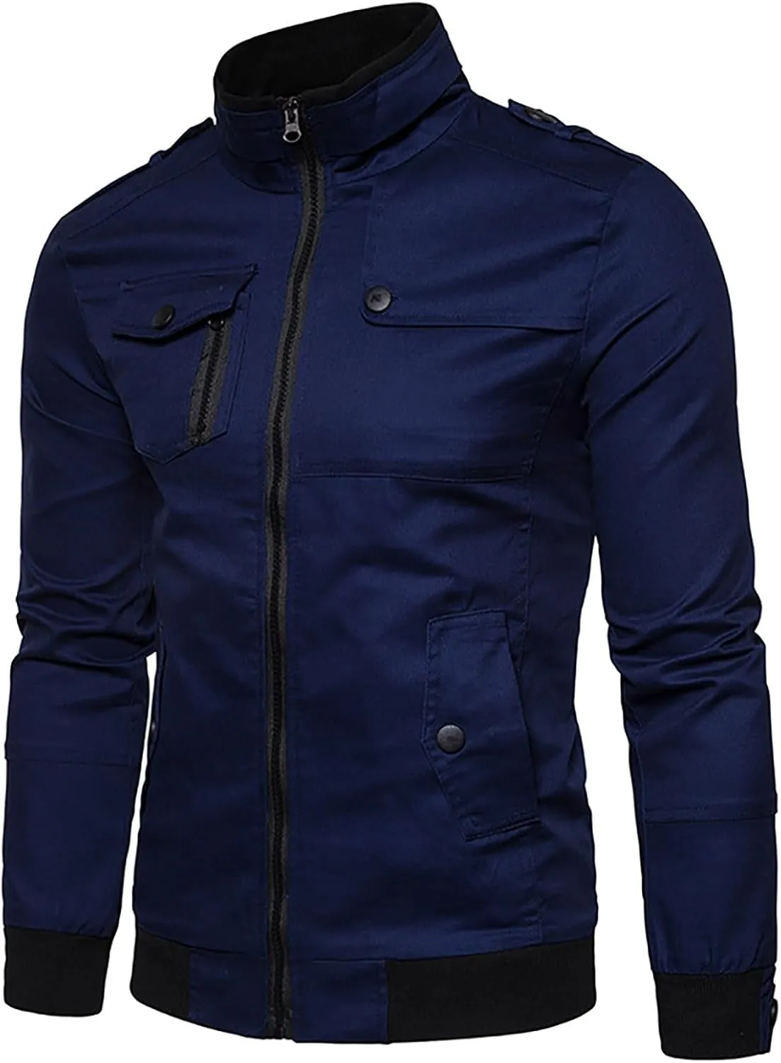 Mens Military Bomber Jackets Lightweight Full Zip Casual Windbreaker Outdoor Stand Collar Slim Fit Winter Coats