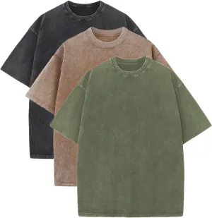 Mens Oversized T-Shirt Heavy Cotton Short Sleeves Vintage Loose Fit Washed Basic Unisex Tee Tops