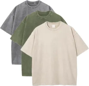 Mens Oversized T-Shirt Heavy Cotton Short Sleeves Vintage Loose Fit Washed Basic Unisex Tee Tops