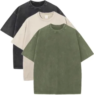 Mens Oversized T-Shirt Heavy Cotton Short Sleeves Vintage Loose Fit Washed Basic Unisex Tee Tops
